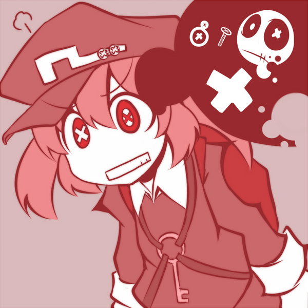 konohana saku, kawashiro nitori, touhou, resized, backpack, bag, chibi, kappa, key, monochrome, pixiv thumbnail, randoseru, short hair