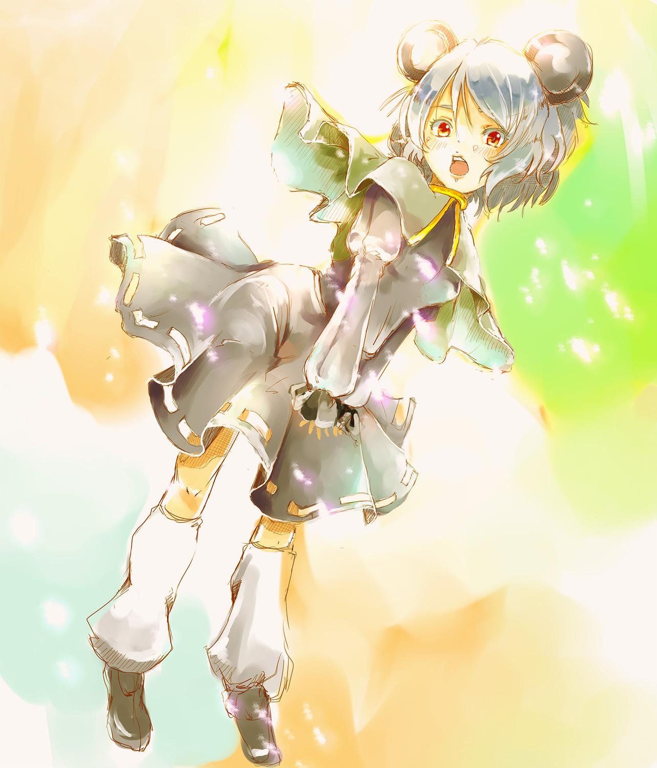 yae (mono110), nazrin, touhou, bad id, bad pixiv id, highres, 1girl, animal ears, female focus, full body, grey hair, mouse ears, red eyes, shoes, short hair, socks, solo
