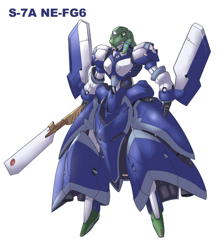 yoshi tama, kochiya sanae, touhou, arm at side, female focus, full body, gohei, holding, holding sword, holding weapon, mecha, mechanization, no humans, oonusa, robot, simple background, standing, sword, unsheathed, weapon, white background