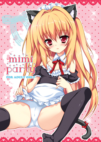 herurun, konjiki no yami, to love-ru, lowres, 00s, animal ears, apron, black thighhighs, blonde hair, blush, cat ears, cat tail, long hair, maid, maid apron, maid headdress, neck ribbon, panties, red eyes, ribbon, solo, tail, tail ornament, tail ribbon, thighhighs, underwear, very long hair