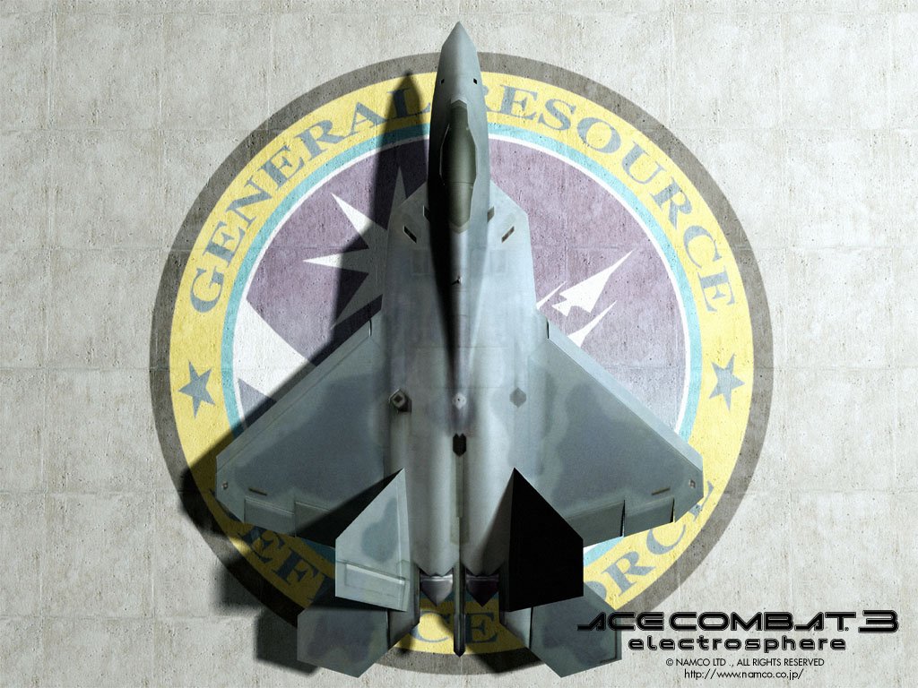 f-22, ace combat, ace combat 3, namco, official art, aircraft, airplane