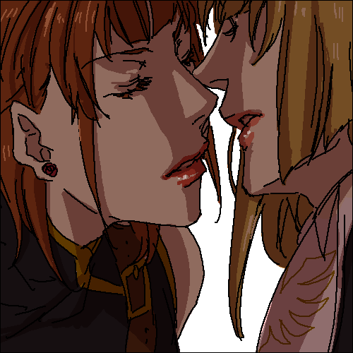 elina kuroe no daarin, ushiromiya eva, ushiromiya rosa, umineko no naku koro ni, bad id, bad pixiv id, lowres, 00s, 2girls, brown hair, colored eyelashes, hime cut, incest, multiple girls, orange hair, siblings, sisters, yuri