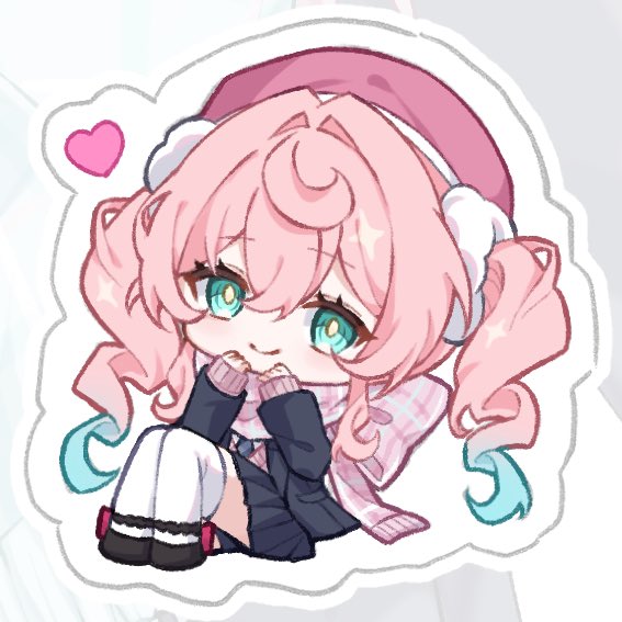 nya inuha, hyacine (honkai: star rail), honkai: star rail, honkai (series), commentary request, 1girl, alternate costume, aqua eyes, aqua hair, black jacket, black shoes, black skirt, closed mouth, drill hair, full body, hair between eyes, hat, heart, jacket, looking at viewer, multicolored hair, pink hair, red hat, shoes, skirt, smile, solo, spoken heart, thighhighs, twin drills, two-tone hair, white thighhighs, yellow pupils