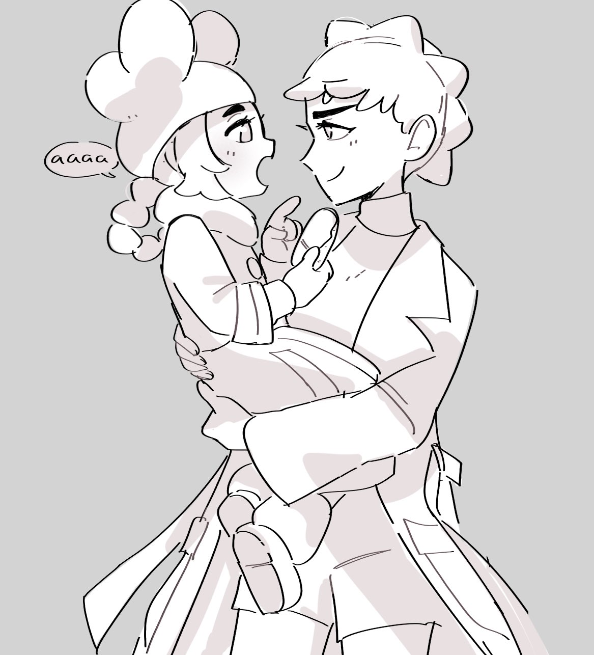 random minty, ansha (pokemon), diantha (pokemon), nintendo, pokemon, pokemon legends: z-a, commentary, english commentary, highres, 2girls, donut, donut hair bun, food, greyscale, hair bun, hat, looking at another, monochrome, mother and daughter, multiple girls, open mouth, short hair, speech bubble