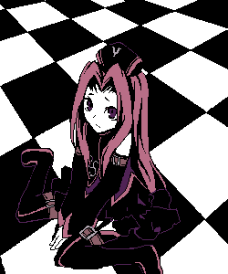 arietta (tales), tales of (series), tales of the abyss, lowres, 00s, 1girl, female focus, hat, pink eyes, pink hair, sitting, solo, thighhighs, wariza