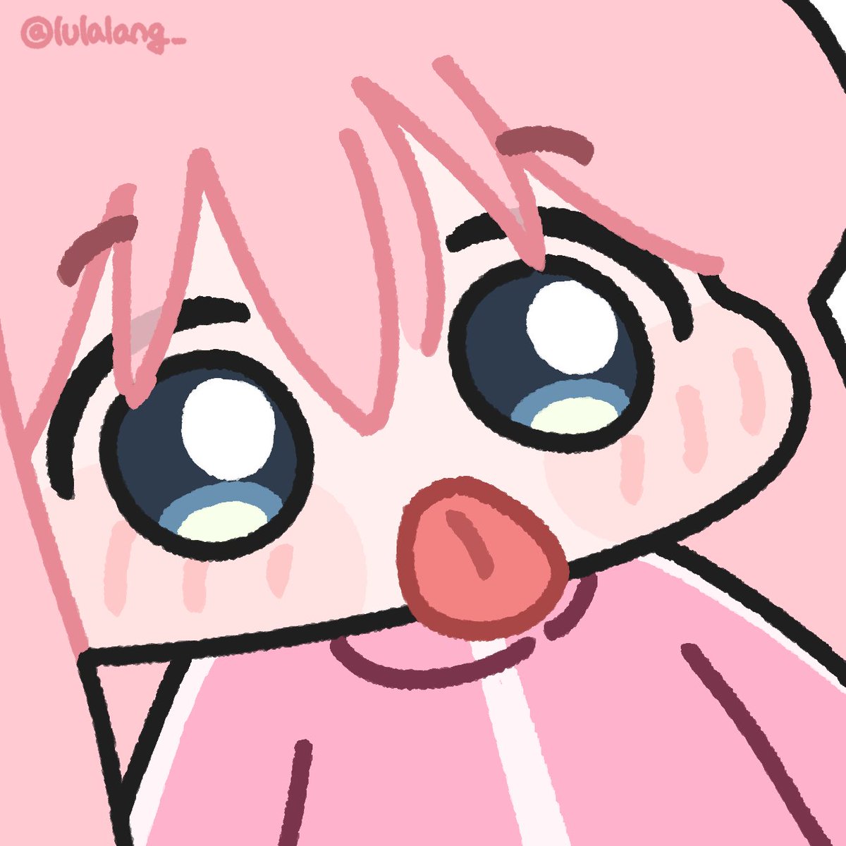 lulalang, gotoh hitori, bocchi the rock!, commentary, highres, 1girl, blue eyes, blush, chibi, chibi only, jacket, long hair, looking at viewer, one side up, pink hair, pink jacket, simple background, solo, tongue, tongue out, upper body, white background