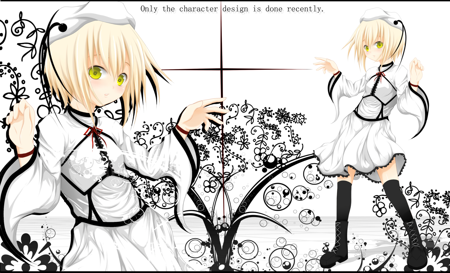 maeda kousuke, original, blonde hair, boots, hat, thighhighs, yellow eyes