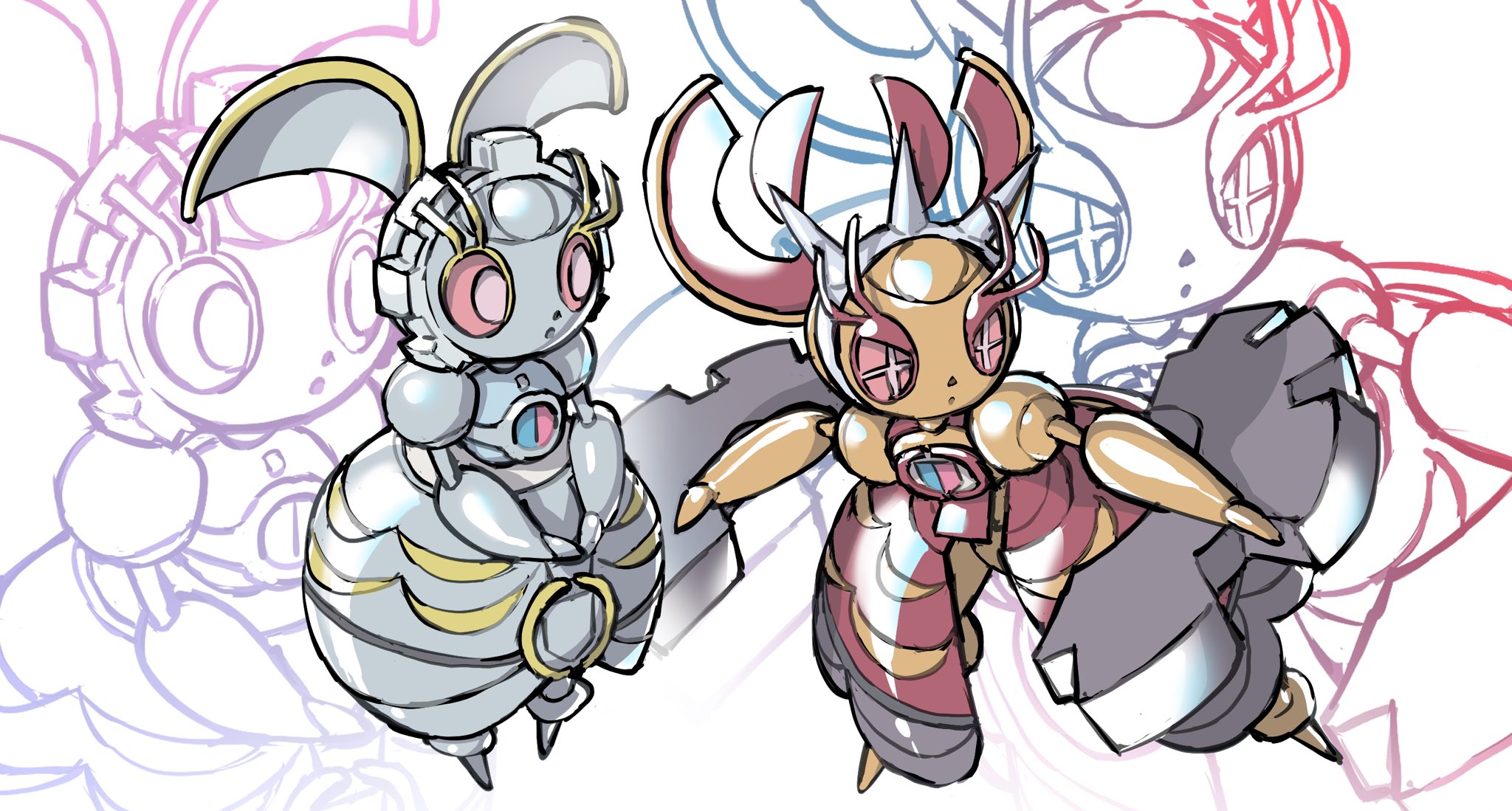 usa go13, magearna, magearna (normal), nintendo, pokemon, pokemon legends: z-a, commentary, highres, + +, colored sclera, cross-shaped pupils, gen 7 pokemon, legendary pokemon, mega magearna, mega pokemon, mythical pokemon, pink eyes, pink sclera, pokemon (creature), pokemon focus, robot, symbol-shaped pupils