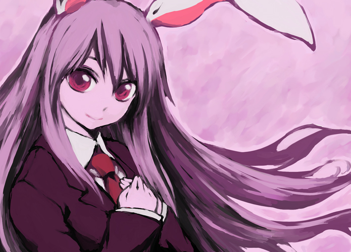 iseki (kuroshura no tabiji), iseki (otameshi), reisen udongein inaba, touhou, bad id, bad pixiv id, 1girl, animal ears, blazer, female focus, jacket, long hair, necktie, purple hair, rabbit ears, red eyes, red necktie, solo
