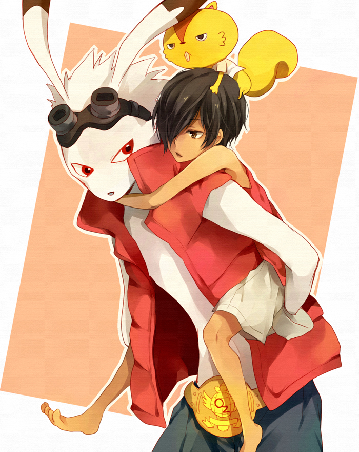 rabbitlovesick, yuzuki karu, ikezawa kazuma, kari-kenji, king kazma, summer wars, bad id, bad pixiv id, 00s, 1boy, animal ears, bad anatomy, bad feet, barefoot, child, feet, furry, furry male, goggles, goggles on head, poorly drawn, rabbit, rabbit ears