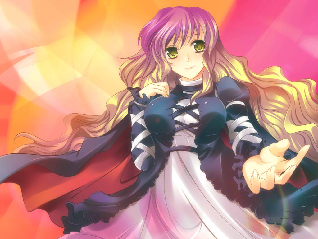 maki (seventh heaven maxion), hijiri byakuren, touhou, 1girl, bad anatomy, bad hands, breasts, cape, dress, female focus, gradient hair, long hair, multicolored hair, poorly drawn, solo, yellow eyes