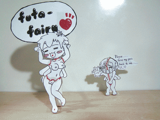 on (papercraft artist), animated, animated gif, photo (medium), blood, caramelldansen, dancing, fairy, futanari, paper, paper child, papercraft, penis, short hair, t t, tears