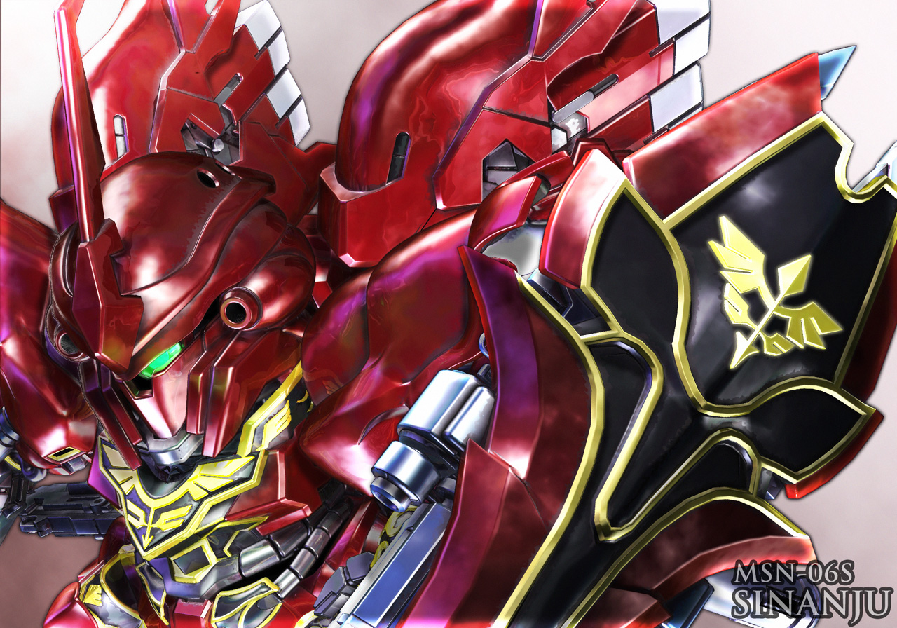 a mituhashi, sinanju, gundam, gundam unicorn, chibi, mecha, no humans, robot, shield, simple background, solo