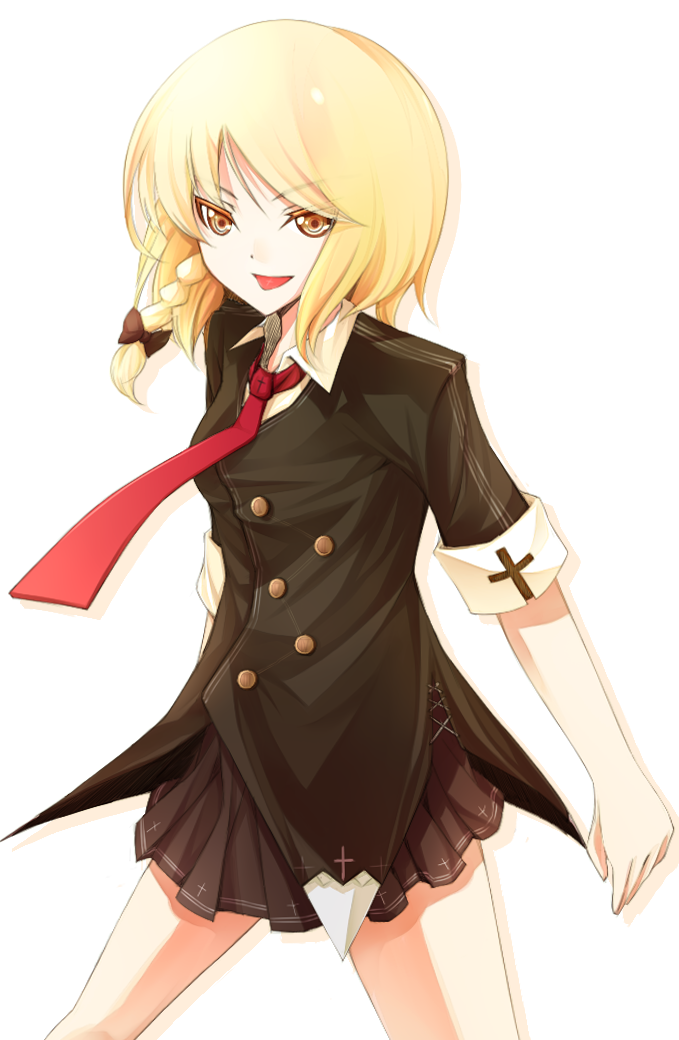 otogi kyouka, kirisame marisa, touhou, 1girl, alternate costume, blonde hair, braid, buttons, casual, contemporary, female focus, necktie, short hair, skirt, solo, tsurime, yellow eyes
