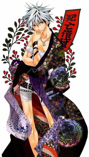 akatsuki chika, zombie loan, silver hair, 00s, bandages, belt, earrings, jewelry, necklace, yellow eyes