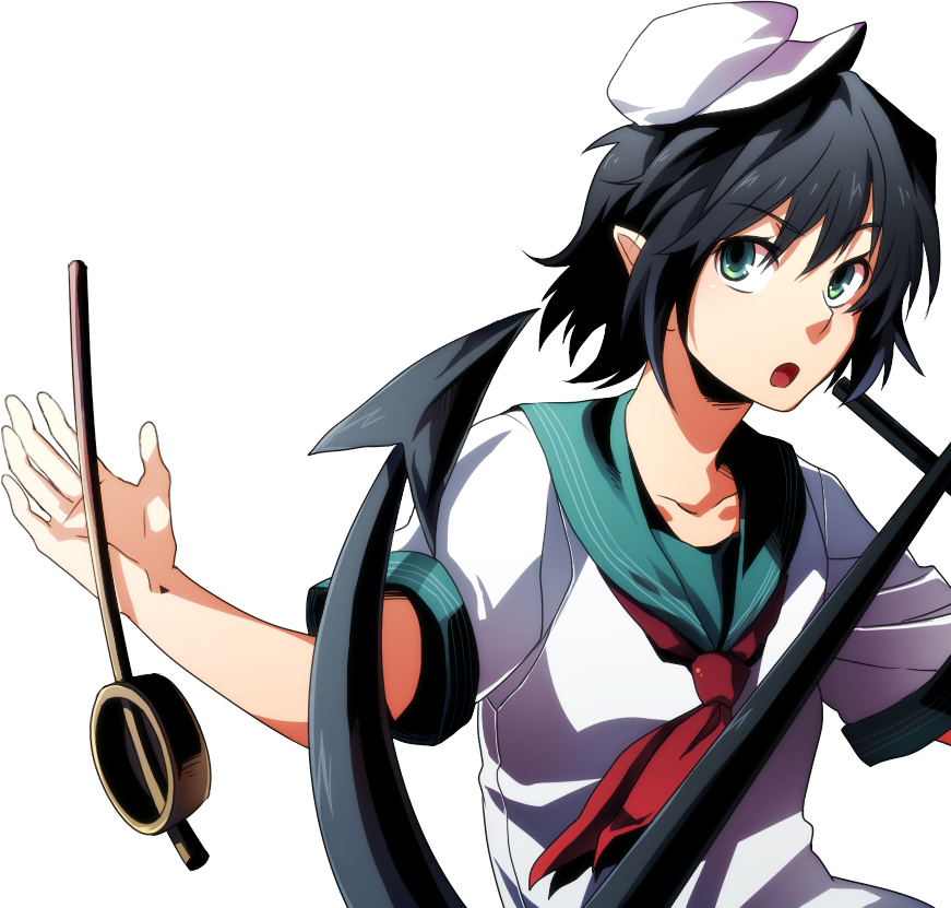 re ghotion, murasa minamitsu, touhou, bad id, bad pixiv id, 1girl, anchor, female focus, green eyes, hat, hishaku, ladle, sailor, sailor collar, sailor hat, short hair, simple background, solo, white background