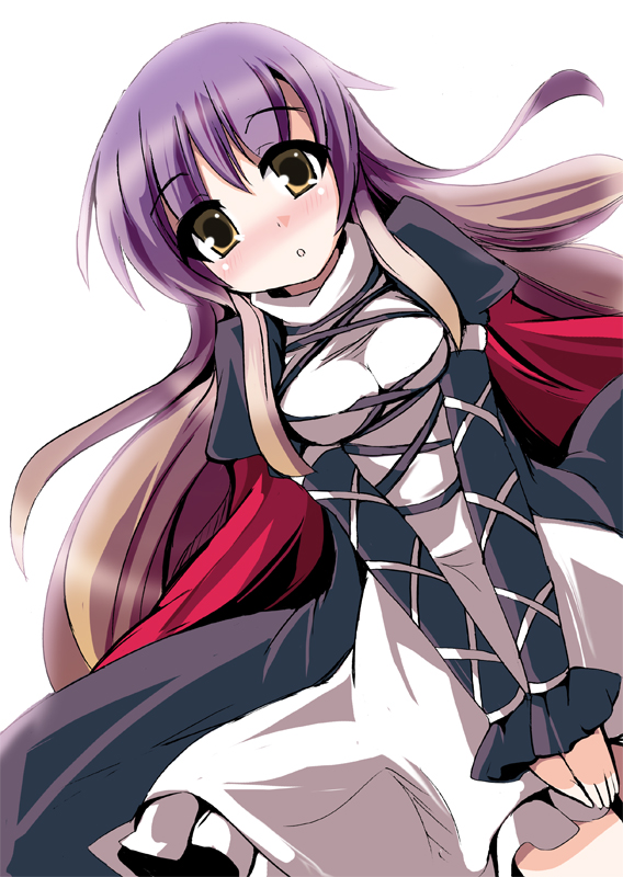 fa no hito, hijiri byakuren, touhou, 1girl, blush, breasts, cape, dress, female focus, gradient hair, long hair, multicolored hair, simple background, solo, white background, yellow eyes