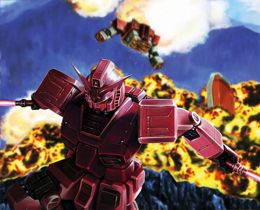 gm (mobile suit), rx-78-2 gundam, gihren's greed, gundam, mobile suit gundam, tagme, explosion, mecha, robot