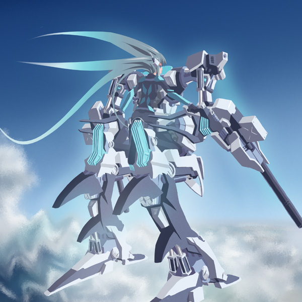 hier, armored core, fromsoftware, laser gun, cloud, flying, gun, mecha musume, weapon