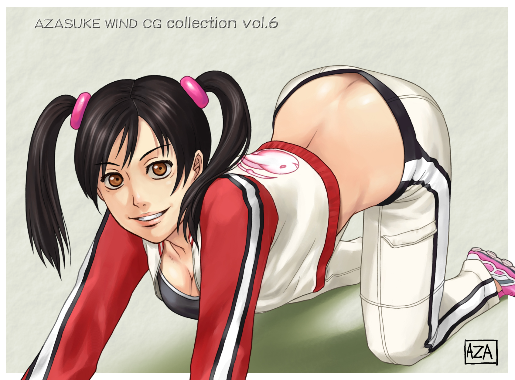azasuke, ling xiaoyu, tekken, highres, all fours, twintails
