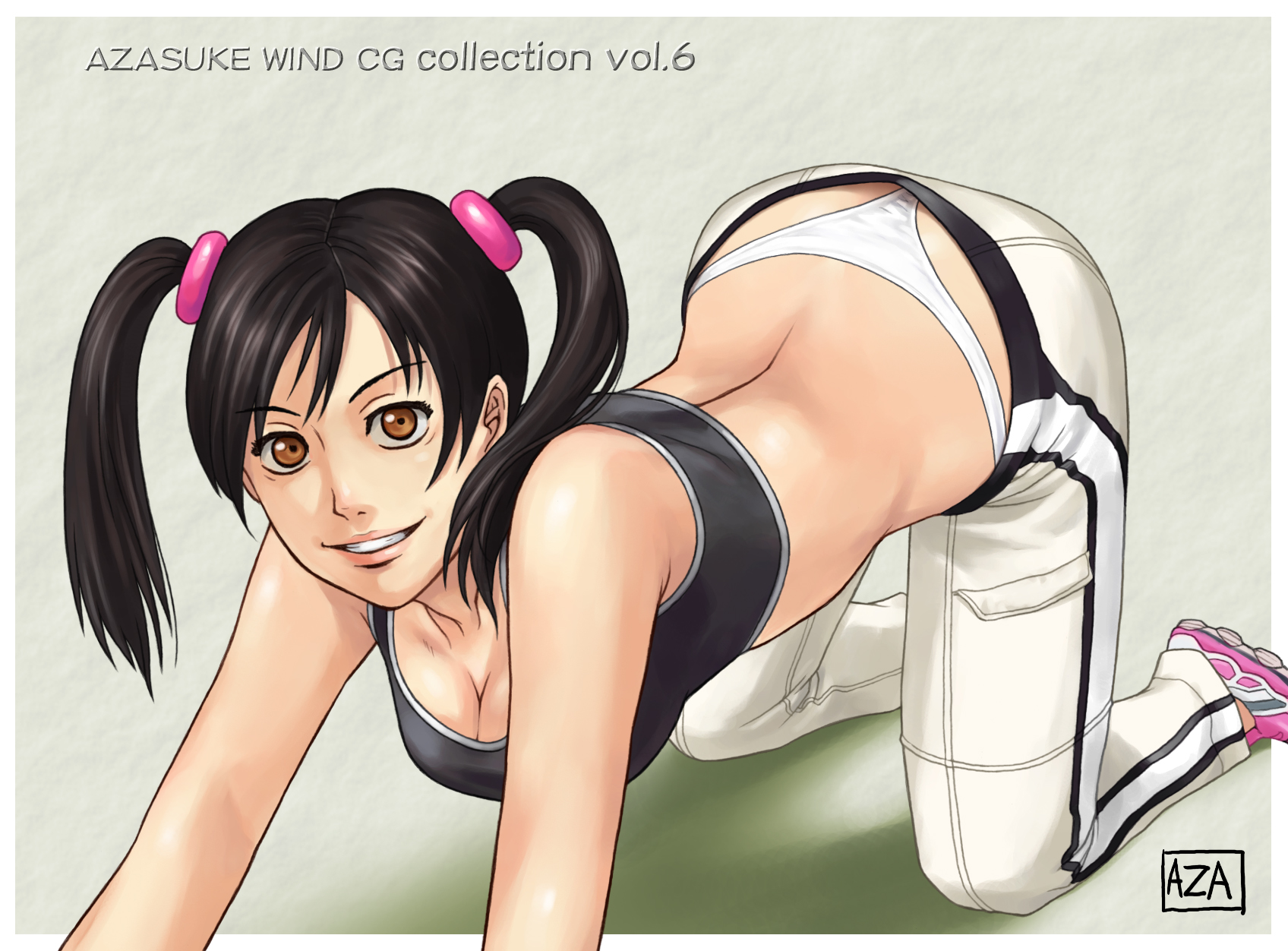 azasuke, ling xiaoyu, tekken, highres, all fours, twintails
