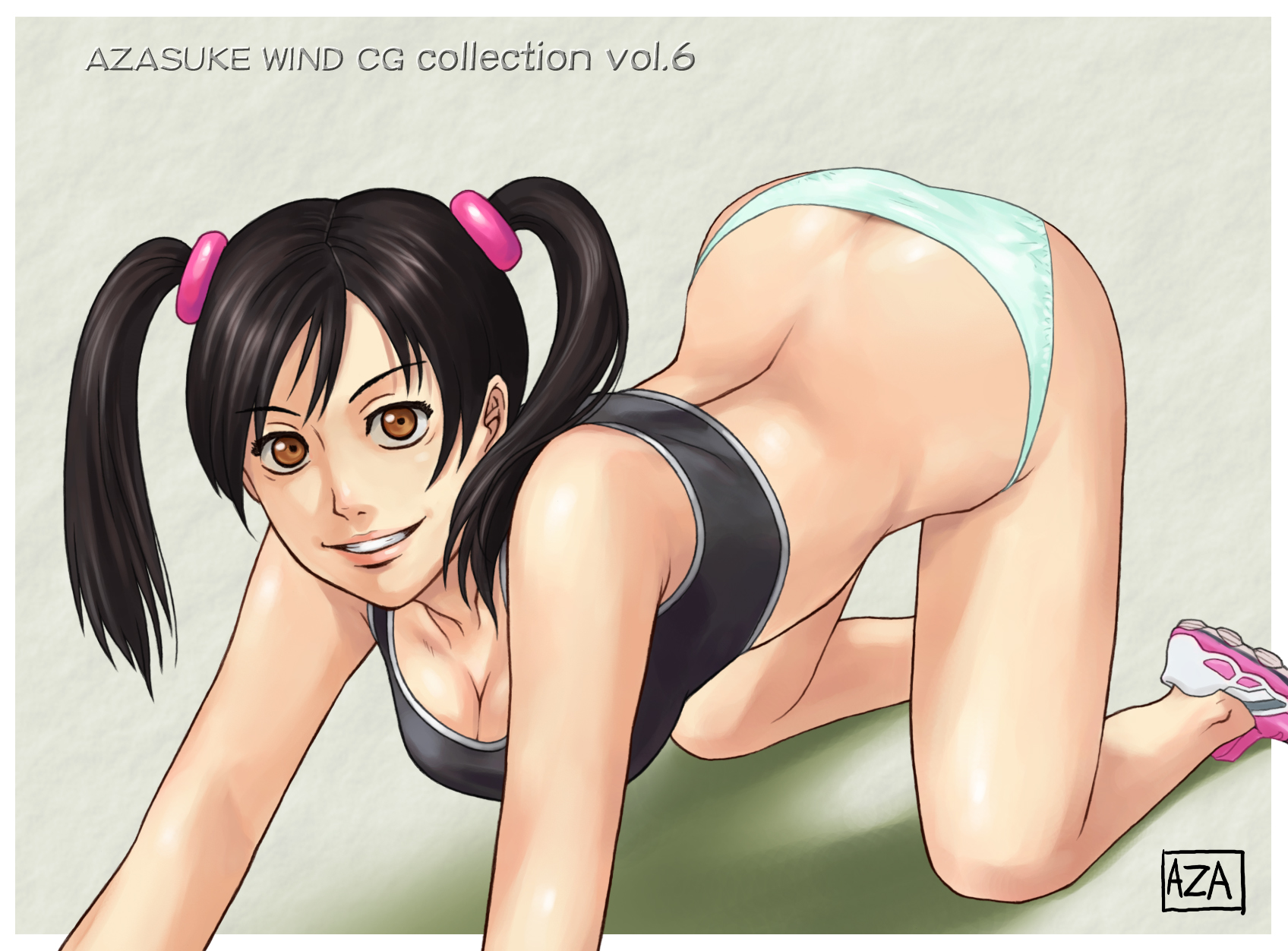 azasuke, ling xiaoyu, tekken, highres, all fours, twintails