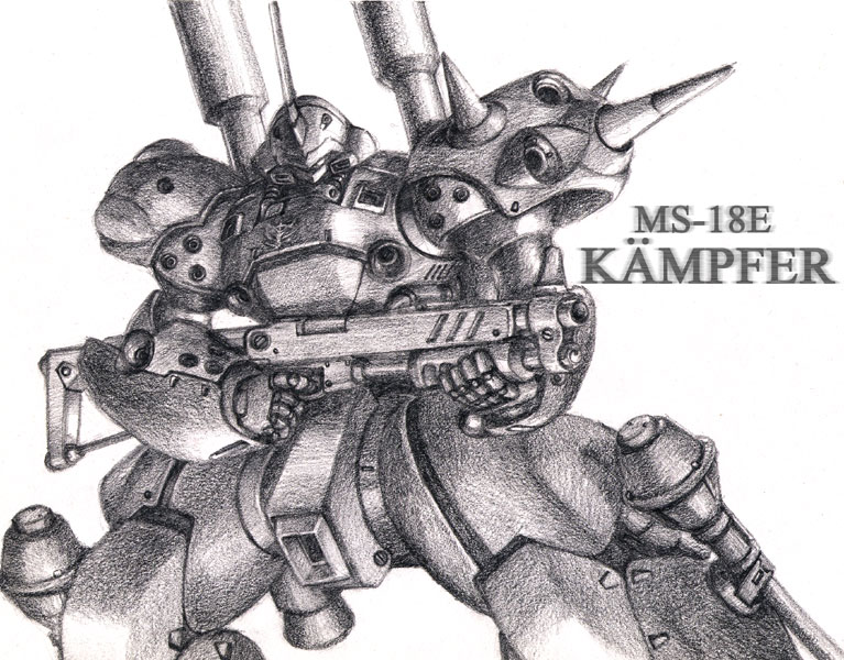 d-ma, kampfer (mobile suit), gundam, gundam 0080, 1980s (style), graphite (medium), traditional media, greyscale, gun, high-explosive anti-tank (warhead), m1 bazooka, man-portable anti-tank systems, mecha, monochrome, no humans, oldschool, panzerfaust, recoilless gun, retro artstyle, robot, rocket launcher, shotgun, simple background, solo, weapon