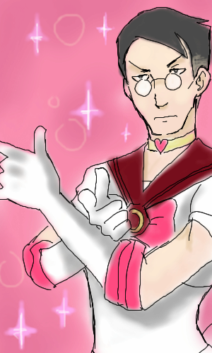 chibi usa, medic (tf2), red medic (tf2), sailor moon, bishoujo senshi sailor moon, team fortress 2, lowres, chibi usa (cosplay), choker, cosplay, crossdressing, dress, glasses, magical girl, male focus, parody, pince-nez, sailor chibi moon (cosplay), sailor dress, solo, tsuki ni kawatte oshioki yo