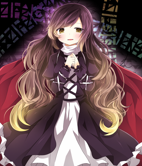 chiruku, hijiri byakuren, touhou, bad id, bad pixiv id, 1girl, cape, dress, female focus, gradient hair, long hair, multicolored hair, solo, yellow eyes