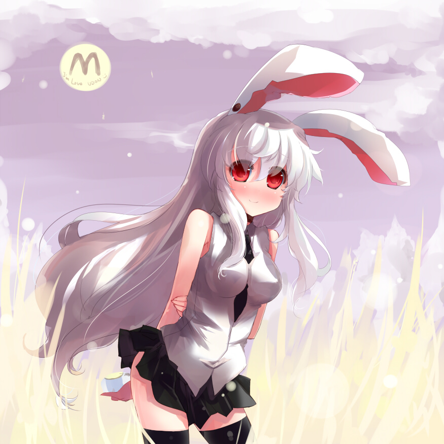 shin (new), reisen udongein inaba, touhou, 1girl, alternate costume, animal ears, female focus, long hair, rabbit ears, red eyes, solo, thighhighs, very long hair