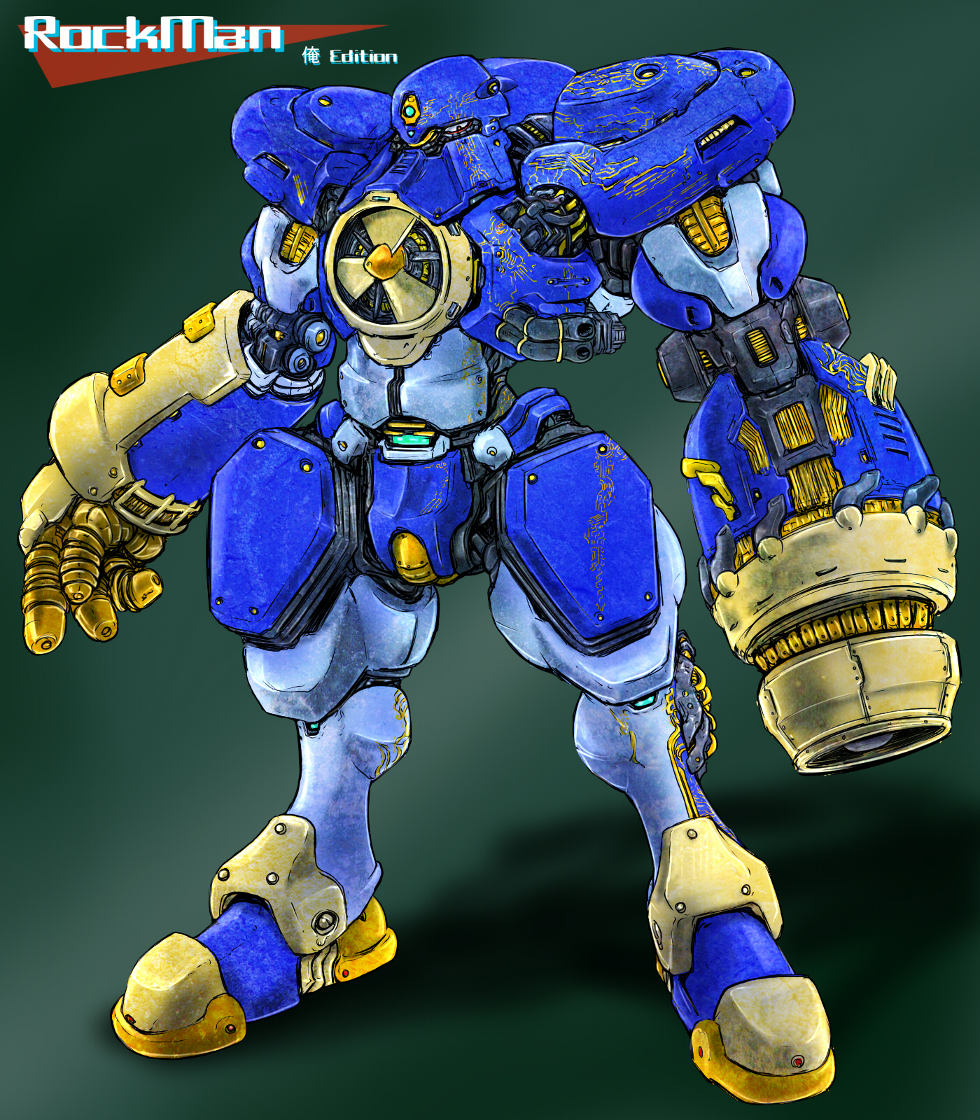 ledjoker07, air man, capcom, mega man (classic), mega man (series), mega man 2, highres, arm cannon, copyright name, mecha, no humans, robot, science fiction, weapon