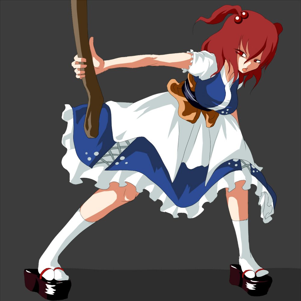nekoarashi, yana (nekoarashi), onozuka komachi, touhou, bad id, bad pixiv id, 1girl, female focus, hair bobbles, hair ornament, red eyes, red hair, short hair, solo, twintails, two side up