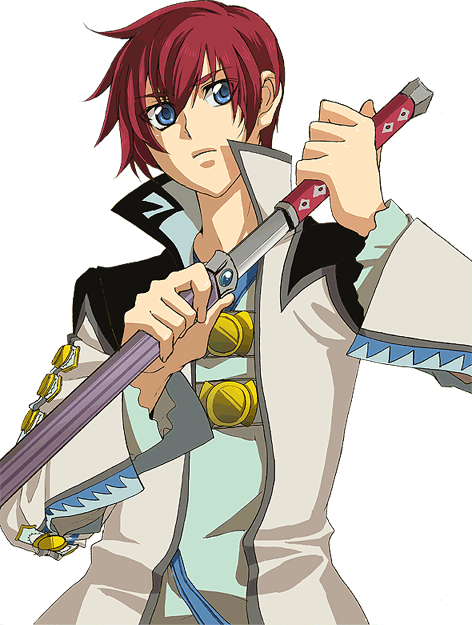 aipheion, asbel lhant, tales of (series), tales of graces, bad id, bad pixiv id, 1boy, blue eyes, fighting stance, male focus, ready to draw, red hair, sheath, short hair, simple background, solo, sword, unsheathing, weapon, white background