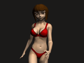 tendou nabiki, ranma 1/2, animated, animated gif, lowres, 3d, 3d gif, bikini, brown hair, short hair, swimsuit, walking