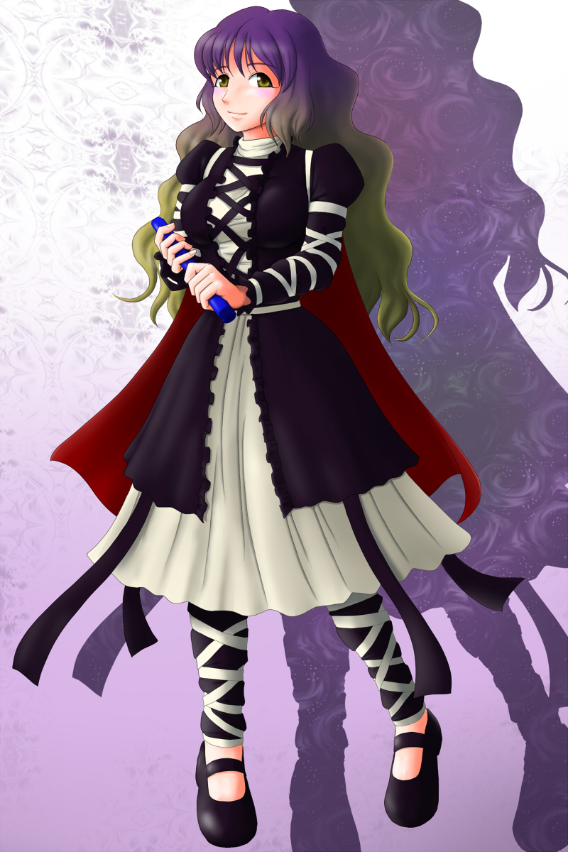 yoshio (yoshiwo0221), hijiri byakuren, touhou, highres, 1girl, cape, dress, female focus, full body, gradient background, gradient hair, long hair, multicolored hair, solo, white background, yellow eyes