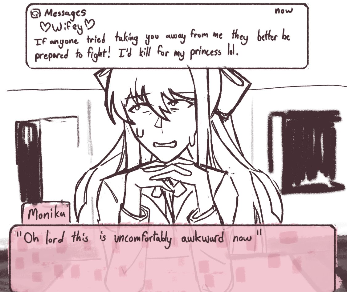 zappyz, monika (doki doki literature club), doki doki literature club, commentary, english commentary, 1girl, blazer, bow, bowtie, character name, desk, english text, floor, hair between eyes, hair bow, hands up, high ponytail, indoors, jacket, lapels, long hair, long sleeves, looking afar, monochrome, open clothes, open jacket, own hands together, ponytail, school desk, school uniform, sidelocks, solo, sweat, teeth, window