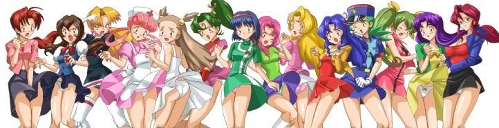 ibanen, aya (pokemon), cassidy (pokemon), daisy (pokemon), delia ketchum, erika (pokemon), florinda showers (pokemon), giselle (pokemon), jasmine (pokemon), jenny (pokemon), joy (pokemon), lily (pokemon), lorelei (pokemon), murasame lindow (pokemon), violet (pokemon), nintendo, pokemon, pokemon (anime), pokemon (classic anime), pokemon ep009, pokemon ep026, pokemon ep032, pokemon ep061, pokemon ep068, pokemon frlg, pokemon gsc, white legwear, long image, wide image, >:o, 00s, 1990s (style), 6+girls, :o, age difference, ahoge, angry, apron, aqua panties, ass, backpack, bag, bare shoulders, baseball cap, belt, bird, black hair, black panties, blonde hair, blue hair, blush, bow, bow panties, breasts, brown hair, cleavage, clenched hand, clothes lift, cross, denim, dress, dress lift, earrings, elite four, everyone, flat chest, floating hair, flower, glasses, gloves, green eyes, green hair, green panties, grey hair, gym leader, hair bobbles, hair flower, hair ornament, hair ribbon, hair rings, hairband, hat, high ponytail, holding, holding poke ball, in-franchise crossover, japanese clothes, jeans, jewelry, kneehighs, large breasts, legs apart, light smile, lily (pokemon classic anime), lineup, long hair, looking at viewer, looking back, looking down, loose socks, low ponytail, mature female, medium breasts, midriff, multiple girls, navel, ninja, nurse, nurse cap, official alternate costume, one eye closed, orange hair, panties, pants, pantyshot, peaked cap, pink hair, pointing, poke ball, police, police uniform, policewoman, ponytail, puffy sleeves, purple hair, purple panties, raised eyebrows, red cross, red hair, retro artstyle, ribbon, short dress, short hair, siblings, side slit, sidelocks, sisters, skirt, skirt lift, skirt tug, smile, socks, standing, surprised, sweatdrop, taut clothes, team rocket, thighhighs, twintails, two side up, underwear, upskirt, v-shaped eyebrows, very long hair, vest, waist poke ball, white panties, wince, wind, wind lift, yellow panties