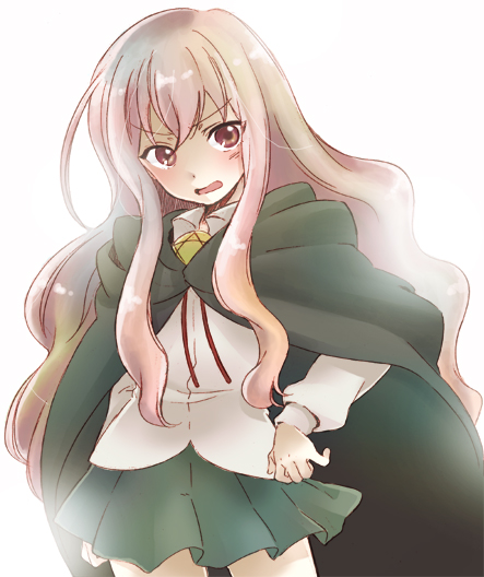 sato unta, louise francoise le blanc de la valliere, zero no tsukaima, bad id, bad pixiv id, 00s, 1girl, blush, cape, female focus, hand on own hip, hip focus, long hair, pentacle, pink eyes, pink hair, skirt, solo