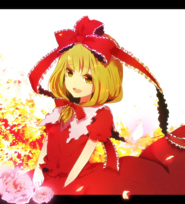 kurosujuu, kagiyama hina, touhou, 1girl, female focus, front ponytail, green hair, letterboxed, ribbon, solo