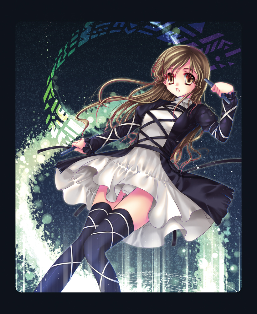 sousouman, hijiri byakuren, touhou, bad id, bad pixiv id, 1girl, dress, female focus, gradient hair, long hair, multicolored hair, panties, scroll, solo, sorcerer's sutra scroll, thighhighs, underwear, yellow eyes