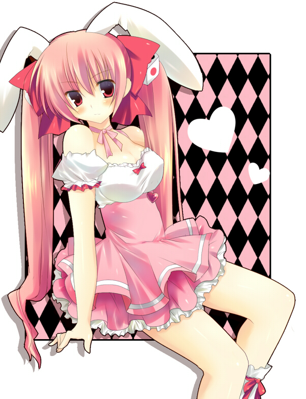 kinoko (hkn), usada hikaru, di gi charat, bad id, bad pixiv id, animal ears, pink hair, rabbit ears, red eyes, solo