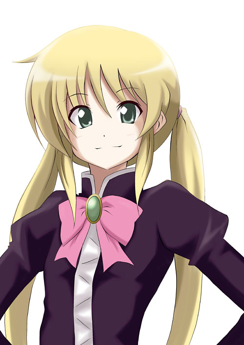 azumaya hironaru, sanzen'in nagi, hayate no gotoku!, 00s, blonde hair, green eyes, hands on own hips, long hair, smile, solo, twintails
