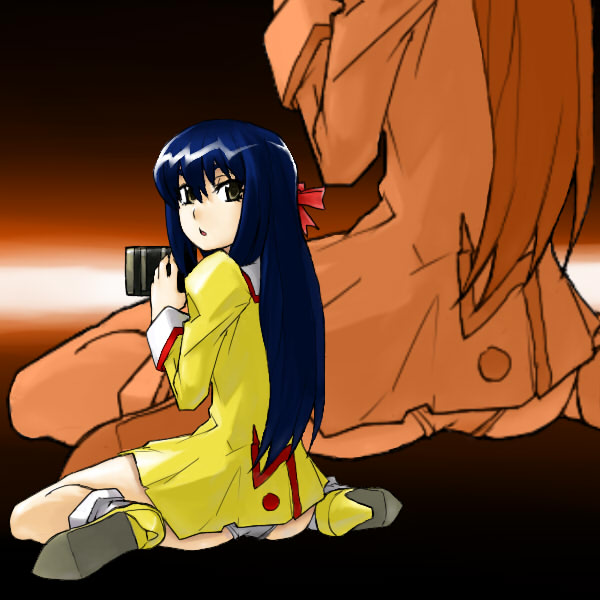 skj, delmo, golden delmo, rie petoriyacowa, agent aika, aika (series), white legwear, 1990s (style), 1girl, ass, blue hair, bobby socks, bow, brown eyes, curvy, dress, female focus, hair bow, high heels, looking back, panties, retro artstyle, short dress, sitting, socks, underwear