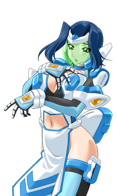gan-chan (artist), saiger iris, hitozuma sentai aisaiger, game cg, large variant set, non-web source, official art, variant set, 1girl, armor, blue hair, blue thighhighs, breasts, center opening, cleavage, clothing cutout, cowboy shot, face shield, gloves, green-tinted eyewear, green eyes, hair intakes, headgear, hishidou aiko, large breasts, looking at viewer, magical girl, mecha musume, midriff, navel, navel cutout, no panties, open mouth, pelvic curtain, short hair, solo, standing, thighhighs, tinted eyewear, transparent background