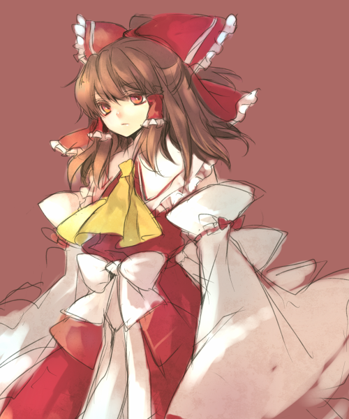 hina (pico), hina (pixiv), hakurei reimu, touhou, 1girl, brown hair, female focus, half updo, japanese clothes, sketch, solo