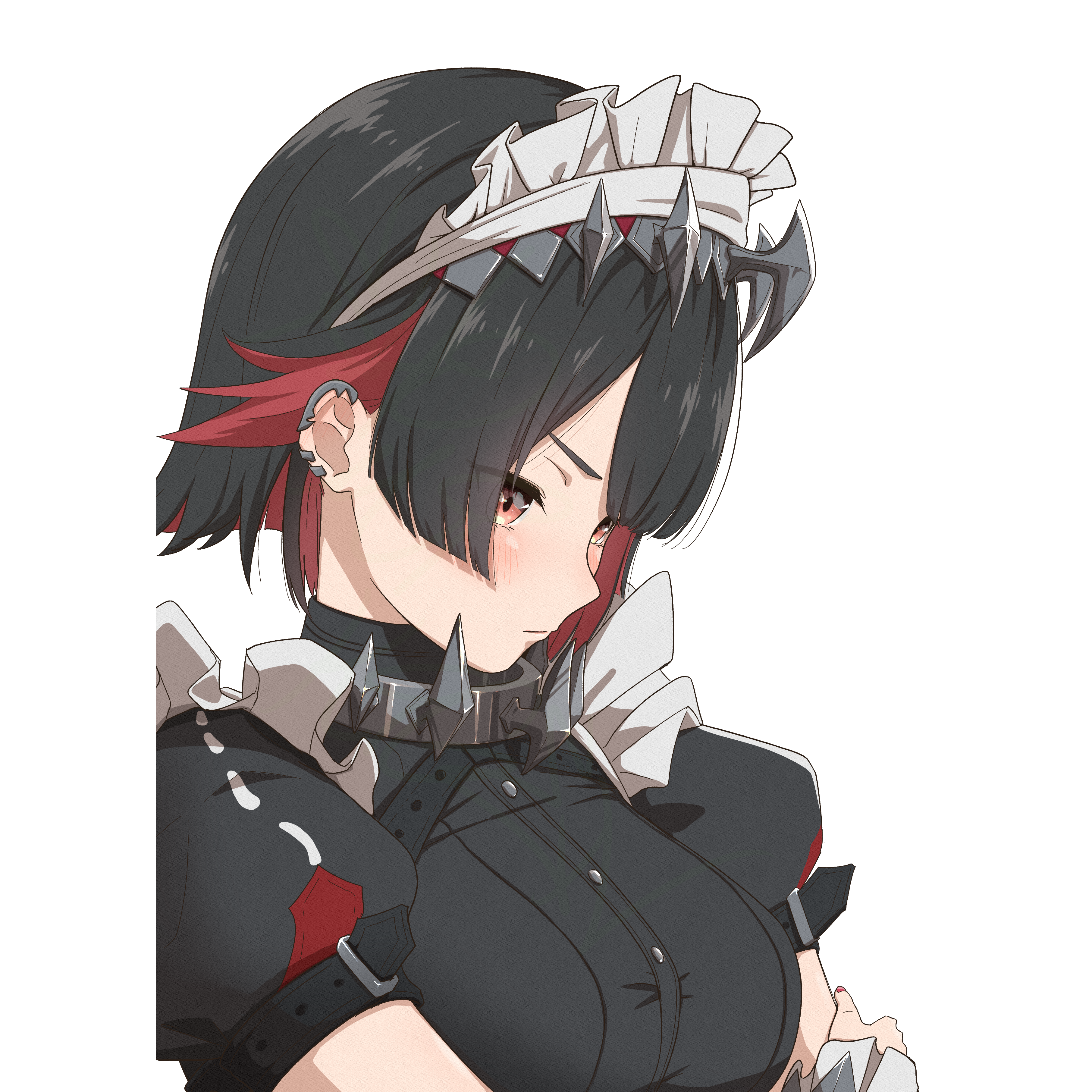 cake506, ellen joe, blue archive, 1girl, black hair, multicolored hair, red hair, shark girl, simple background, solo, two-tone hair, upper body, white background