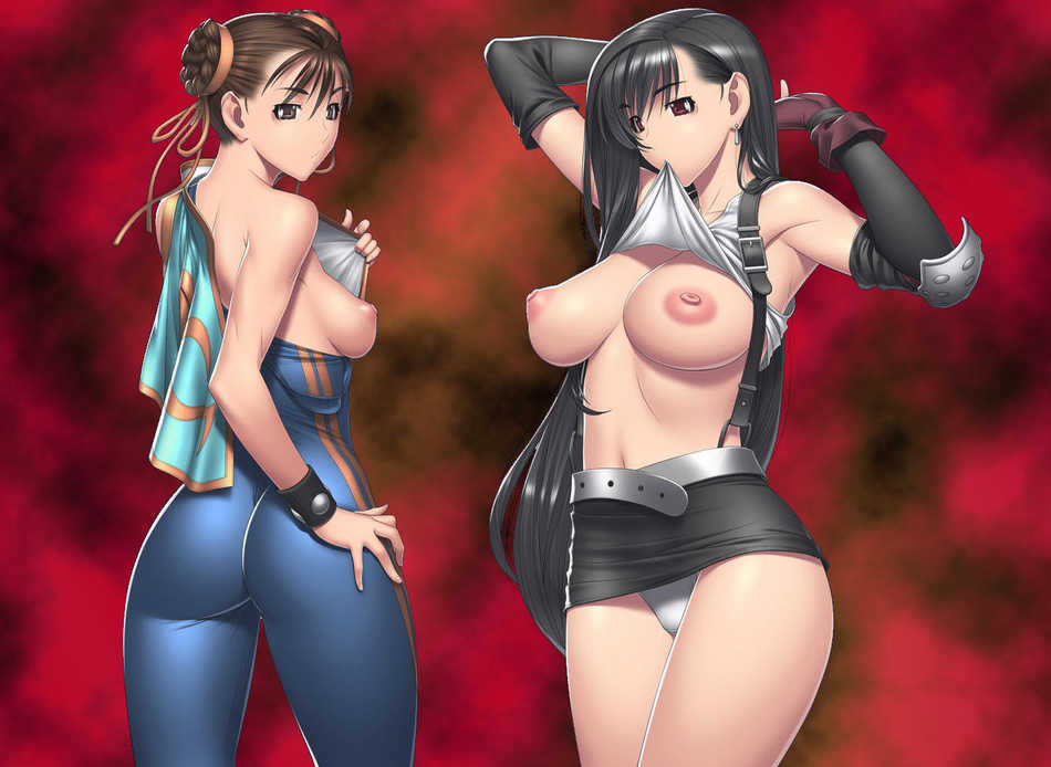 kansuke, chun-li, tifa lockhart, final fantasy, final fantasy vii, street fighter, 2girls, ass, breasts, crossover, large breasts, multiple girls, panties, underwear