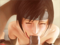 ebimaru, yuffie kisaragi, final fantasy, final fantasy vii, hand on head, animated, animated gif, lowres, 1990s (style), 1girl, 3d, bdsm, black hair, bondage, bound, breasts, brown hair, censored, closed eyes, cum, cum on body, cum on breasts, cum on upper body, deepthroat, elbow gloves, facial, fellatio, fingerless gloves, fishnets, gloves, headband, hetero, interracial, leash, mosaic censoring, nipples, oral, penis, rape, retro artstyle, sex, short hair, sitting, solo focus, topless female, wariza