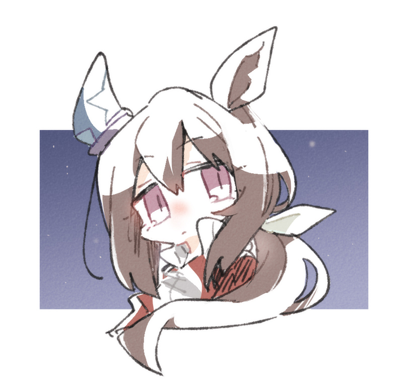 beer hsk, admire vega (umamusume), umamusume, commentary request, 1girl, animal ears, closed mouth, cropped torso, hair between eyes, hair ribbon, horse ears, jacket, looking at viewer, low ponytail, ponytail, purple eyes, red jacket, ribbon, solo, track jacket, upper body, white ribbon