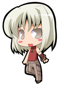 suntail, canaan (character), 428, 428: fuusa sareta shibuya de, canaan (series), chunsoft, lowres, blush, chibi, jewelry, pac-man eyes, short hair, sleeveless, sleeveless turtleneck, solo, turtleneck, white hair
